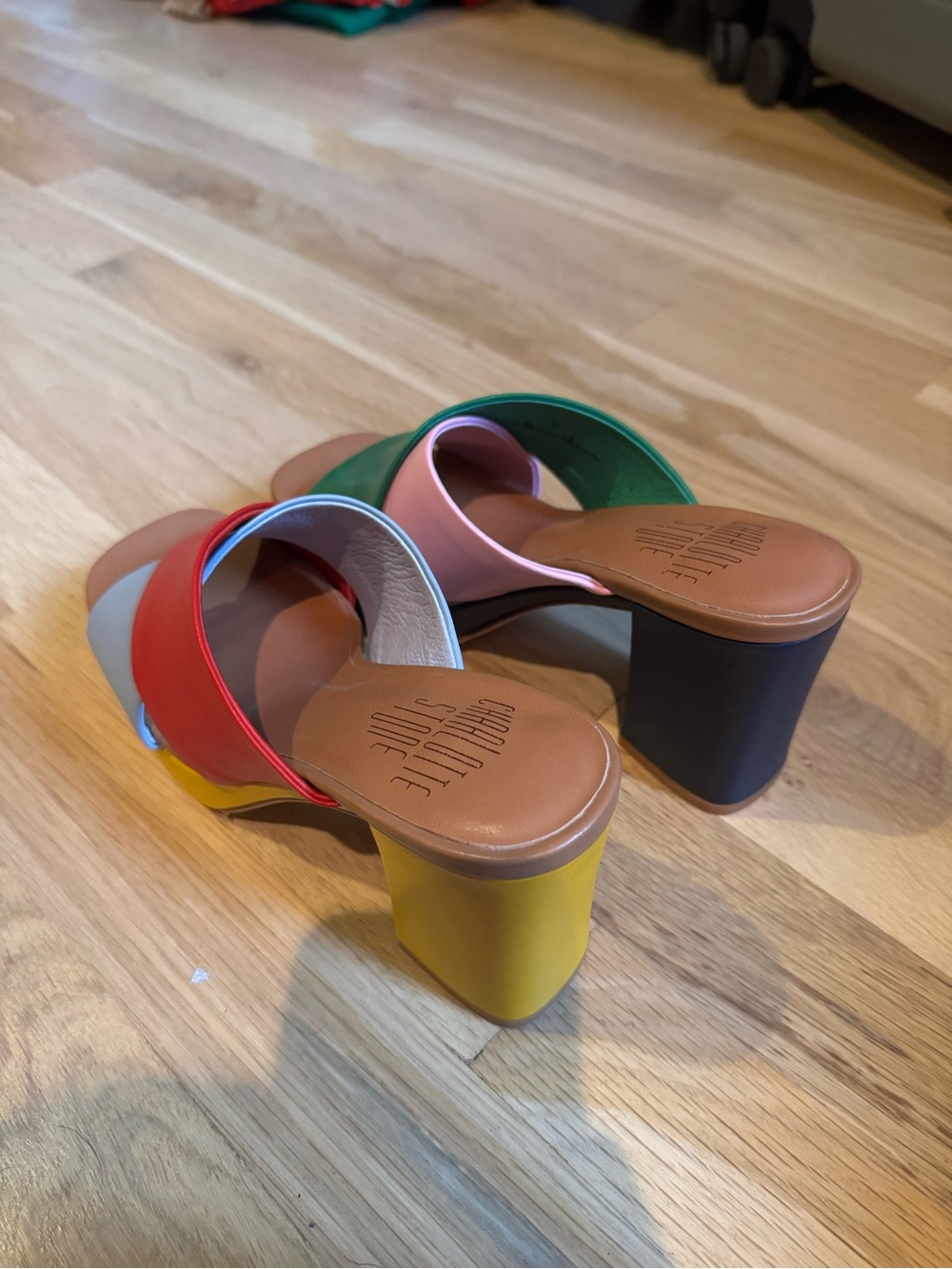 Charlotte Stone Multicolor Colorblock Leather Slide Mules “Sylvia” Mismatched - Picture 9 of 12